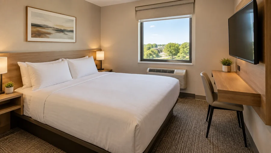 Clean compact limited-service guest room